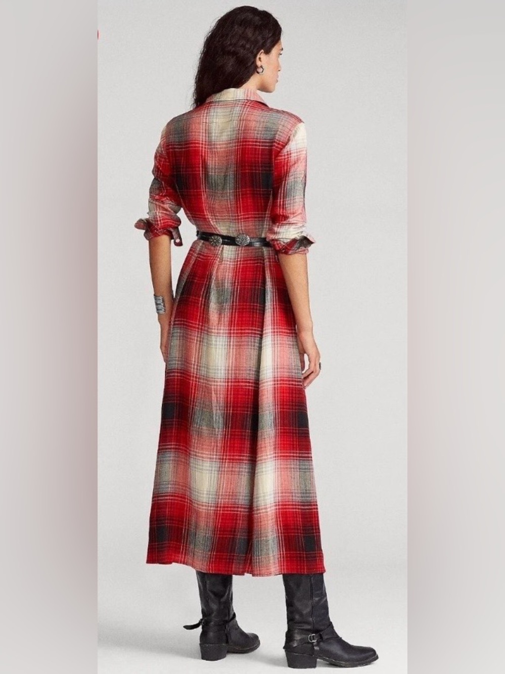 Plaid Red Button-Front Maxi flannel Shirt Dress size 8 - Picture 5 of 8